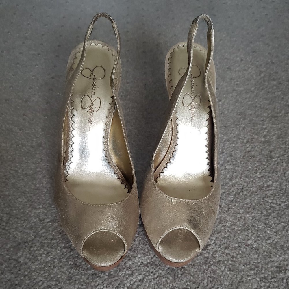 Jessica Simpson-Amy Gold Cork Platform Sz 6.5